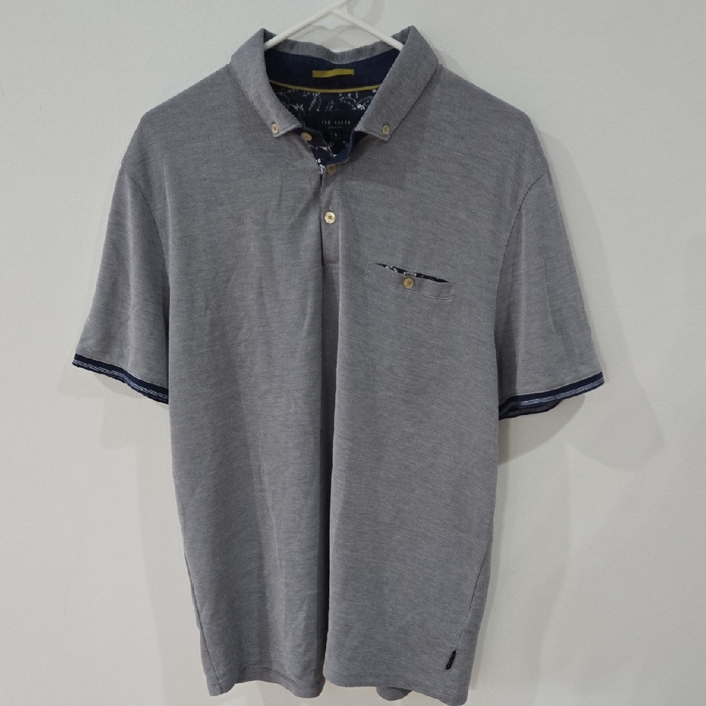 Ted Baker Sz 6 Mens Light Gray Polo Shirt